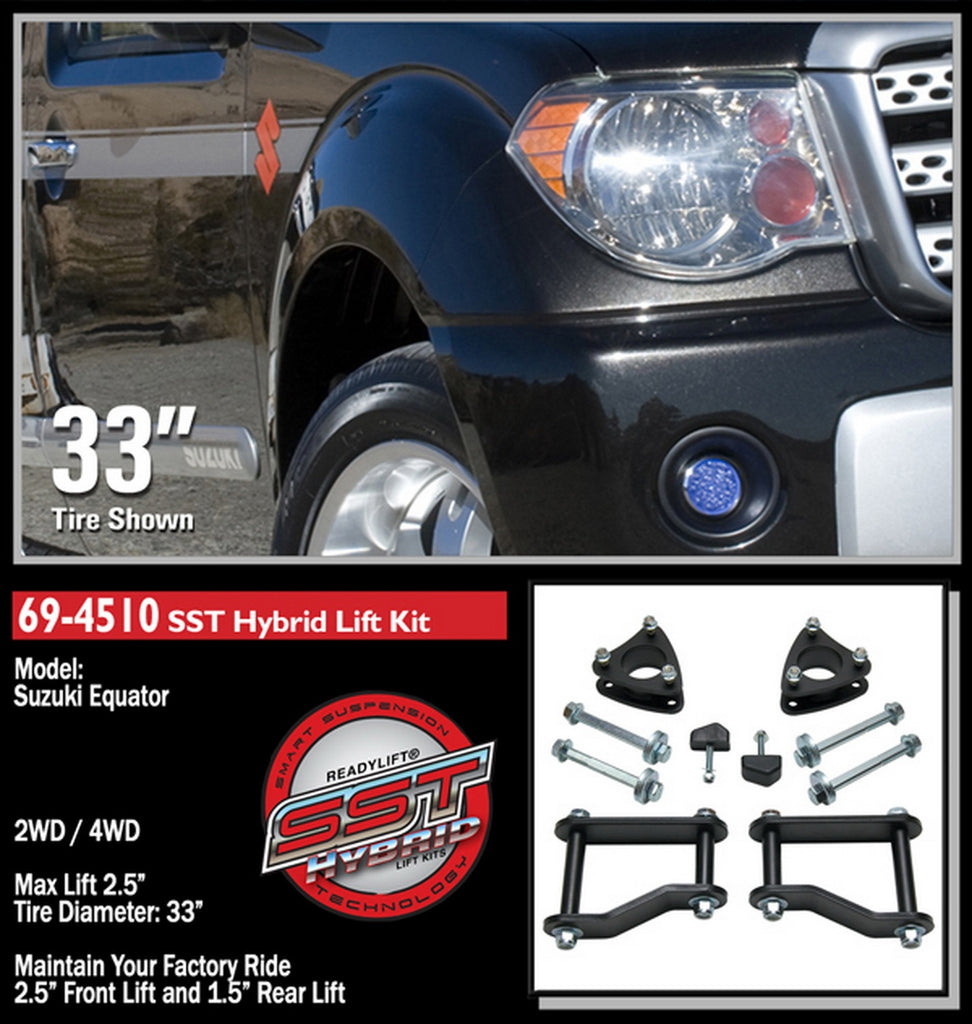 ReadyLift 69-4510 2.5in. SST Lift Kit Front with 1.5in. Rear Shackle without Shocks for Select Nissan Frontier, Nissan Xterra, Suzuki Equator