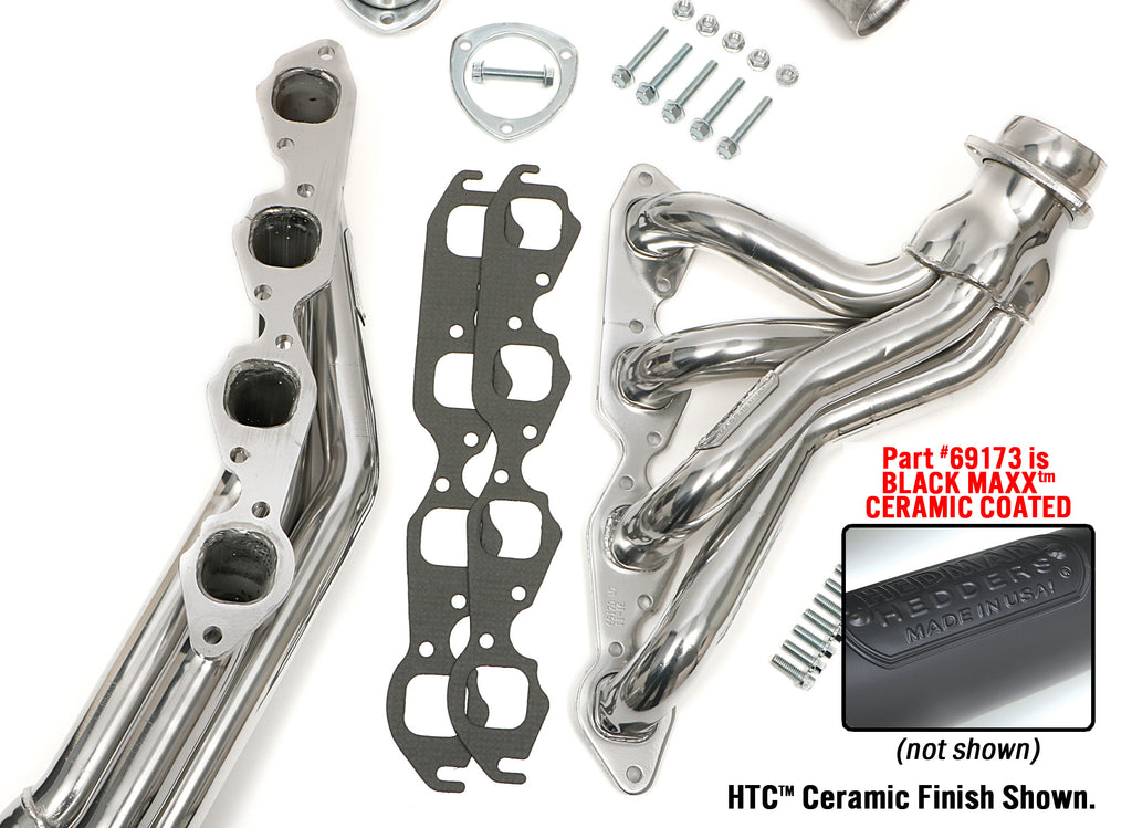 Hedman Hedders 69173 BLACK 1-3/4 IN. MID-LENGTH HEADERS For 67-87 2WD GM TRUCKS With 396-502 for Select Chevrolet C10 Pickup, Chevrolet C10 Suburban, Chevrolet C20 Pickup, Chevrolet C20 Suburban, Chevrolet C30 Pickup, GMC C15/C1500 Suburban, GMC