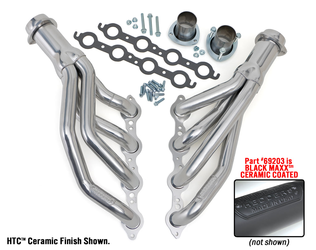 Hedman Hedders 69203 MID-LENGTH LS SWAP HEADERS; CHEVY/GMC 1988-98 2WD 1/2 TON TRUCK/SUV- BLACK-MAXX for Select Chevrolet C1500, Chevrolet C1500 Suburban, Chevrolet R10 Suburban, Chevrolet R1500 Suburban, Chevrolet Tahoe, GMC C1500, GMC C1500 Suburban,