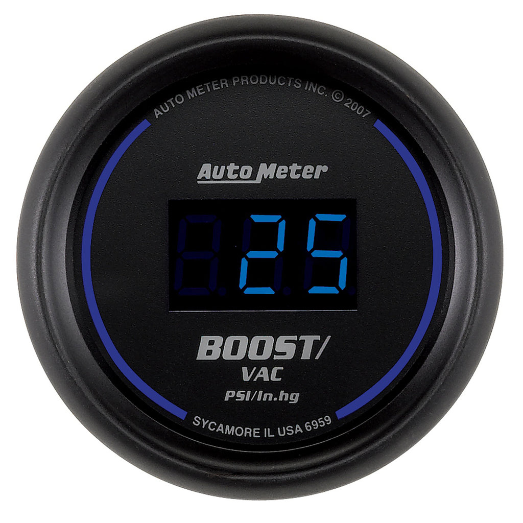 AutoMeter 6959 GAUGE, VAC/BOOST, 2 1/16", 30INHG-30PSI, DIGITAL, BLACK DIAL W/ BLUE LED