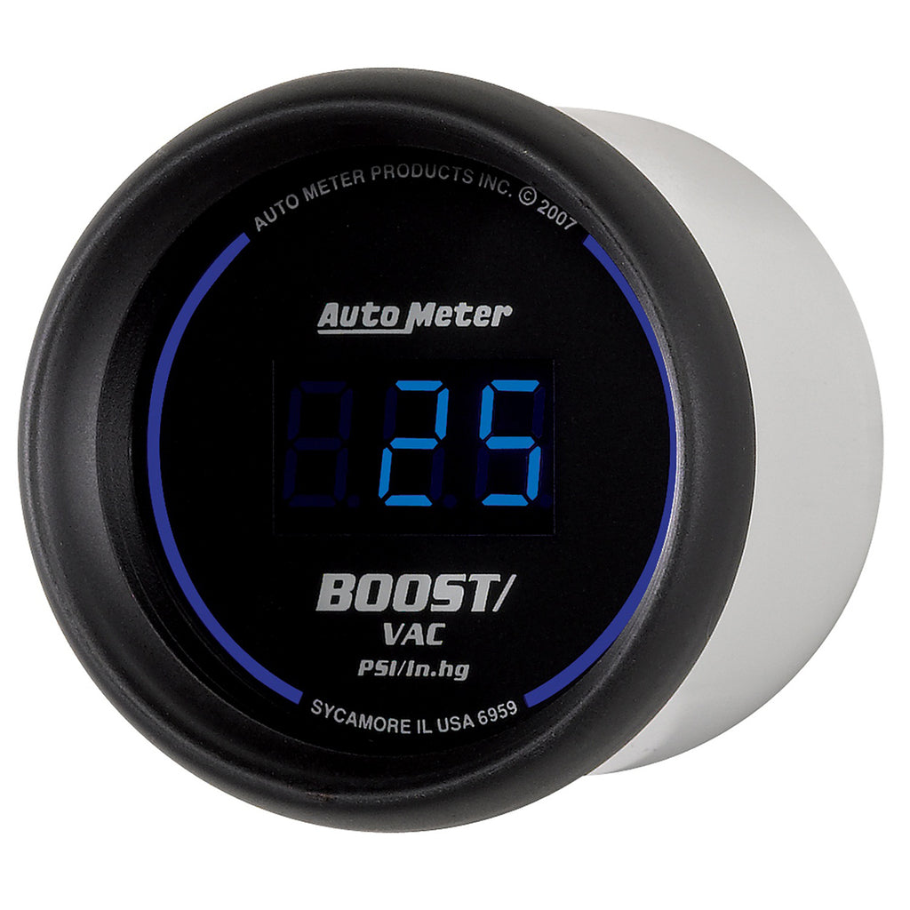 AutoMeter 6959 GAUGE, VAC/BOOST, 2 1/16", 30INHG-30PSI, DIGITAL, BLACK DIAL W/ BLUE LED