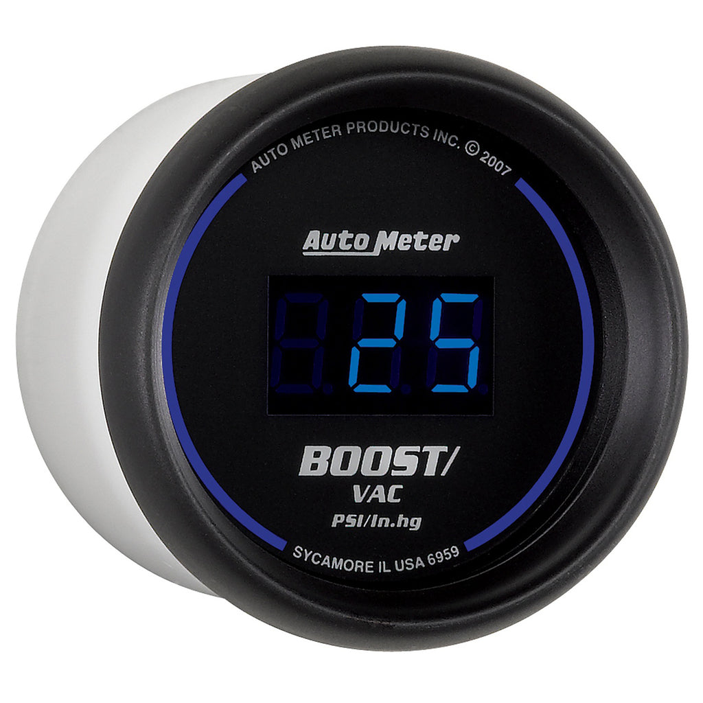AutoMeter 6959 GAUGE, VAC/BOOST, 2 1/16", 30INHG-30PSI, DIGITAL, BLACK DIAL W/ BLUE LED