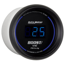 Load image into Gallery viewer, AutoMeter 6959 GAUGE, VAC/BOOST, 2 1/16", 30INHG-30PSI, DIGITAL, BLACK DIAL W/ BLUE LED