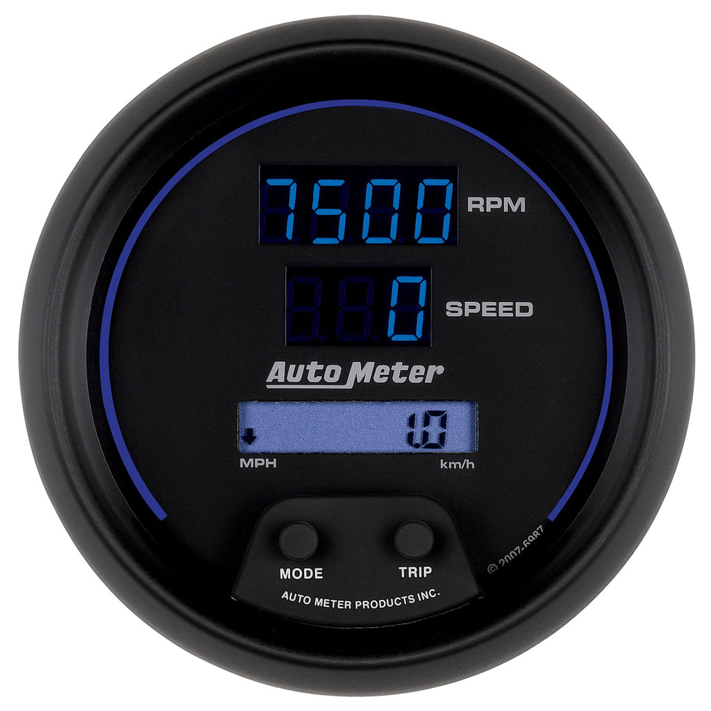 AutoMeter 6987 GAUGE, TACH/SPEEDO, 3 3/8", 260MPH/260KMH/10KRPM, PRGRAM, DIGITAL, BK W/ BLU LED