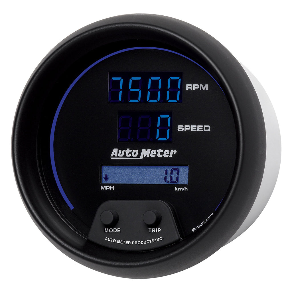 AutoMeter 6987 GAUGE, TACH/SPEEDO, 3 3/8", 260MPH/260KMH/10KRPM, PRGRAM, DIGITAL, BK W/ BLU LED