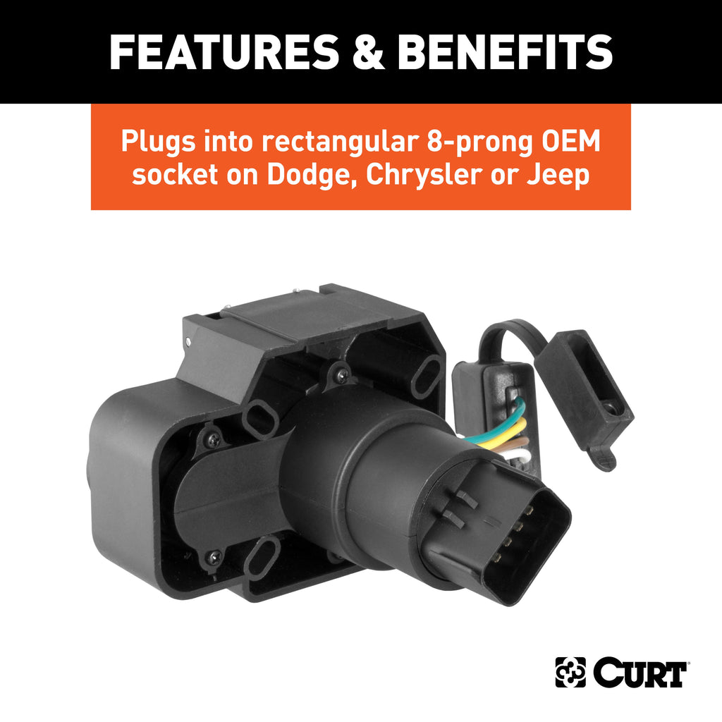 CURT 57100 Dual-Output 7/4-Way Connector with Backup Alarm (Plugs into Dodge 8-Prong) - Truck Part Superstore