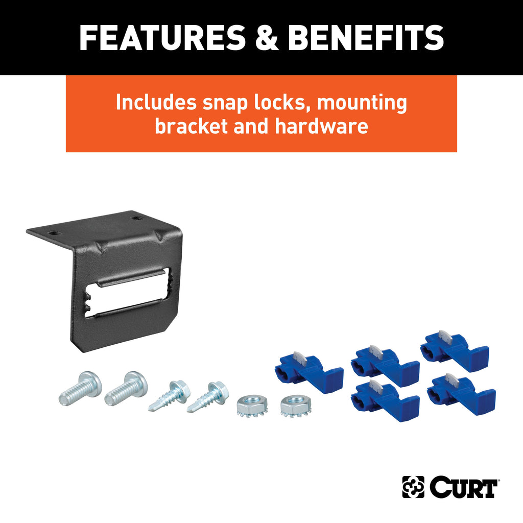 CURT 58545 5-Way Flat Connector Socket with Hardware (Vehicle Side; Packaged) - Truck Part Superstore