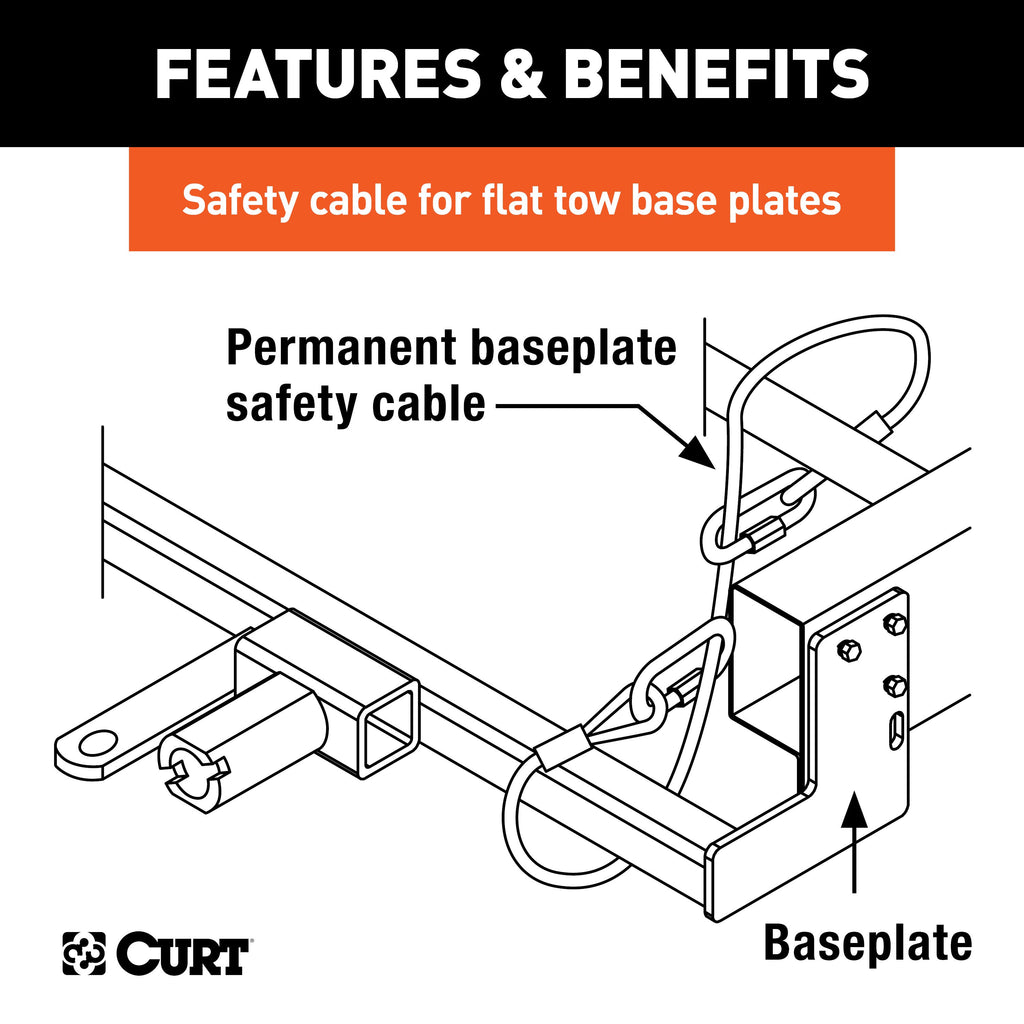 CURT 70006 Replacement 36" x 1/4" Diameter Tow Bar Base Plate Safety Cable (3,500 lbs)