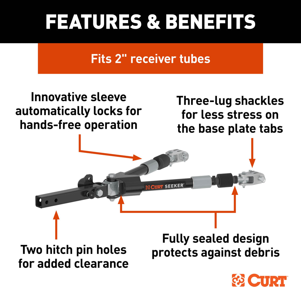 CURT 70012 Seeker Steel RV Tow Bar (10,000 lbs., 2" Shank)