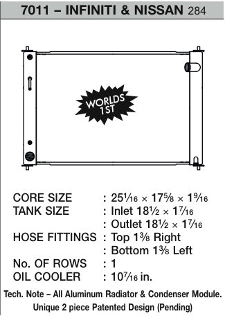 CSF Cooling - Racing & High Performance Division 7011 08-13 Nissan 370Z / 08-13 Infiniti G37 (AT) All-Aluminum Radiator for Select INFINITI G25, INFINITI G35, INFINITI G37, INFINITI Q40, INFINITI Q60, Nissan 370Z