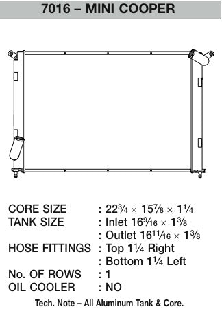 CSF Cooling - Racing & High Performance Division 7016 02-07 Mini Cooper S (R50/R52/R53) High-Performance All-Aluminum Radiator for Select Mini Cooper