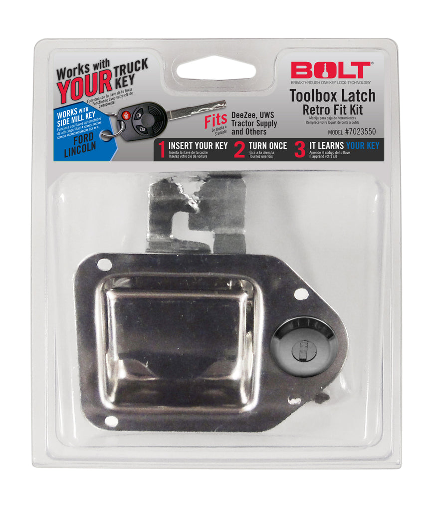 BOLT 7023550 TOOLBOX LATCH FORD SIDE CUT for Select Ford Bronco, Ford C-Max, Ford EcoSport, Ford Edge, Ford Escape, Ford Expedition, Ford Explorer, Ford F-150, Ford F-250 Super Duty, Ford F-350 Super Duty, Ford F-450 Super Duty, Ford F-550 Super Duty,