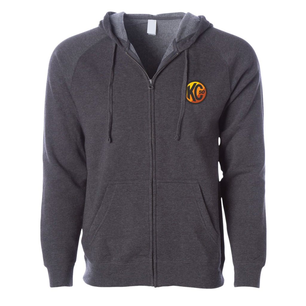 KC HiLiTES 70308 KC Hoodie Zip-Up Racer Logo Front Original Logo Back Heather Gray Medium