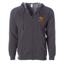 Load image into Gallery viewer, KC HiLiTES 70309 KC Hoodie Zip-Up Racer Logo Front Original Logo Back Heather Gray Large