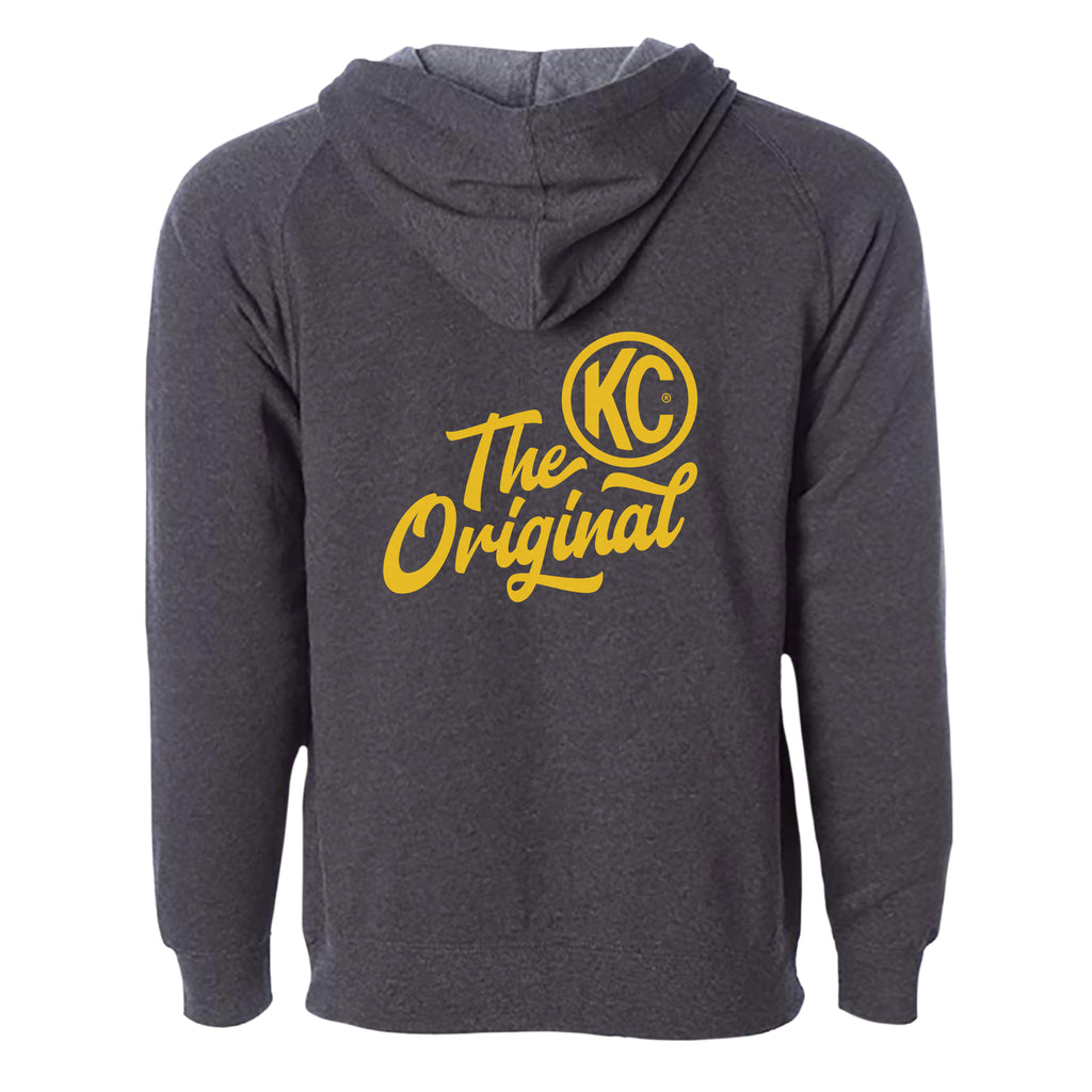 KC HiLiTES 70309 KC Hoodie Zip-Up Racer Logo Front Original Logo Back Heather Gray Large