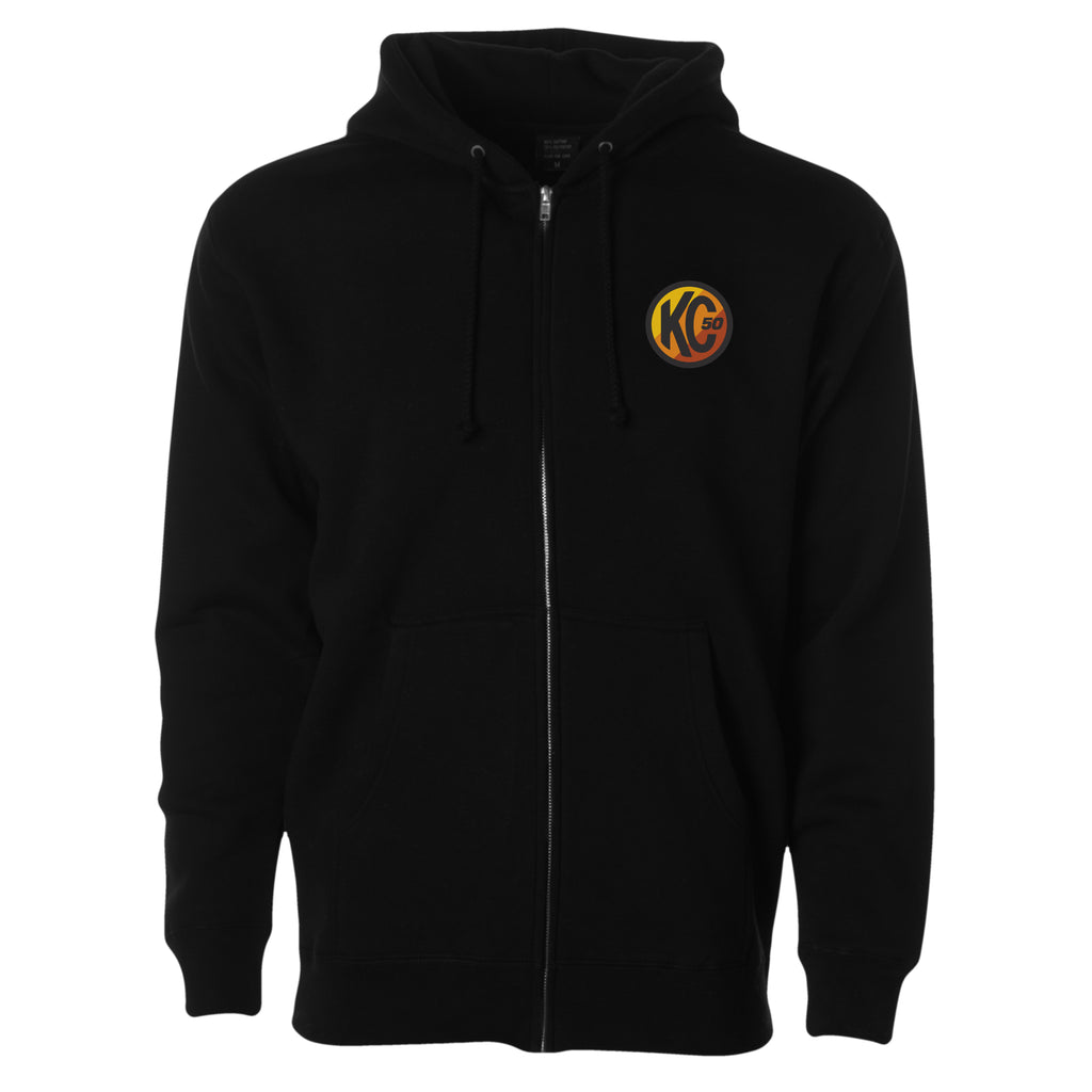 KC HiLiTES 70314 KC Hoodie Zip-Up Racer Logo Front Original Logo Back Black 5X-Large