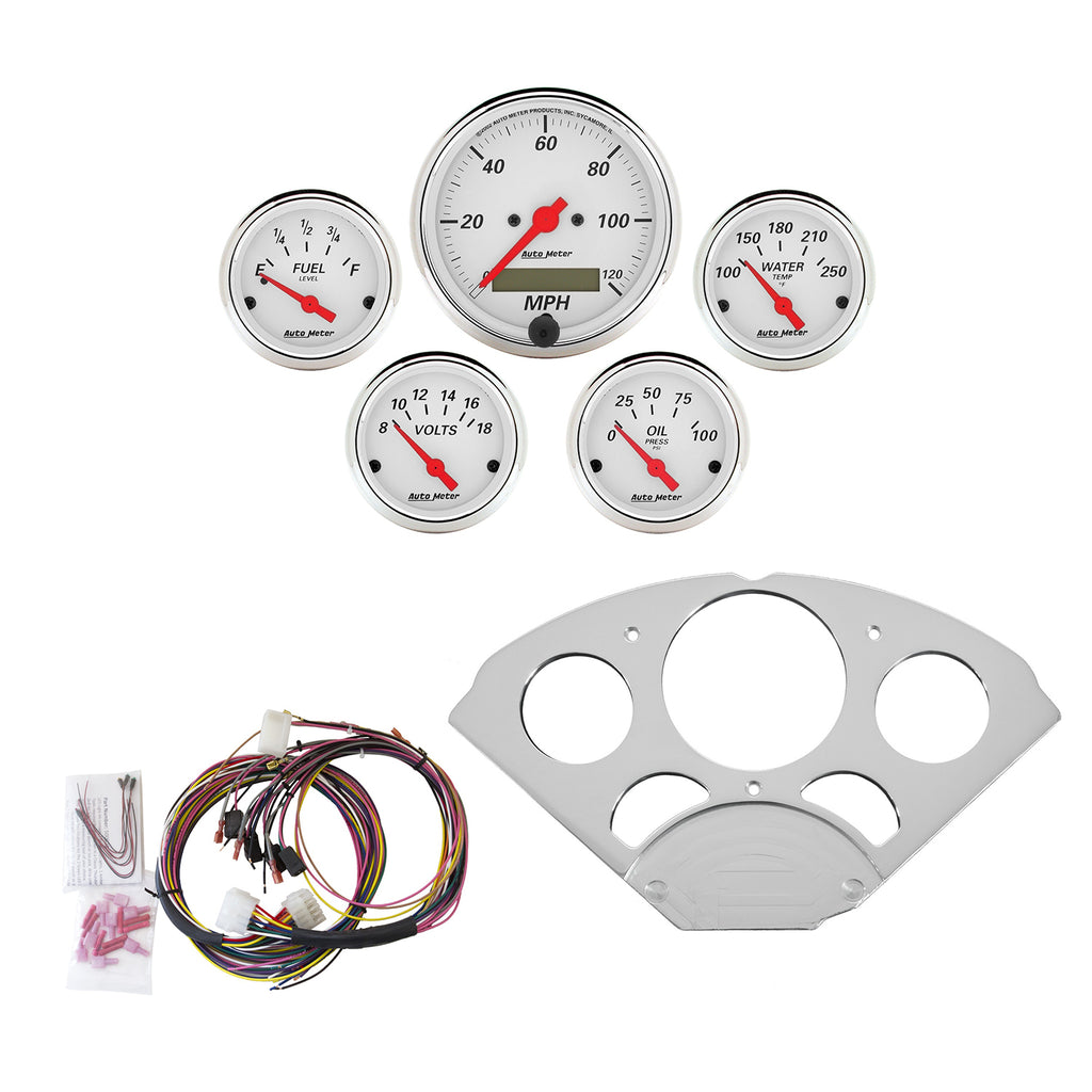 AutoMeter 7033-AW DIRECT FIT DASH KIT, CHEVY CAR 55-56, MPH/FUEL/OILP/WTMP/BAT, AW