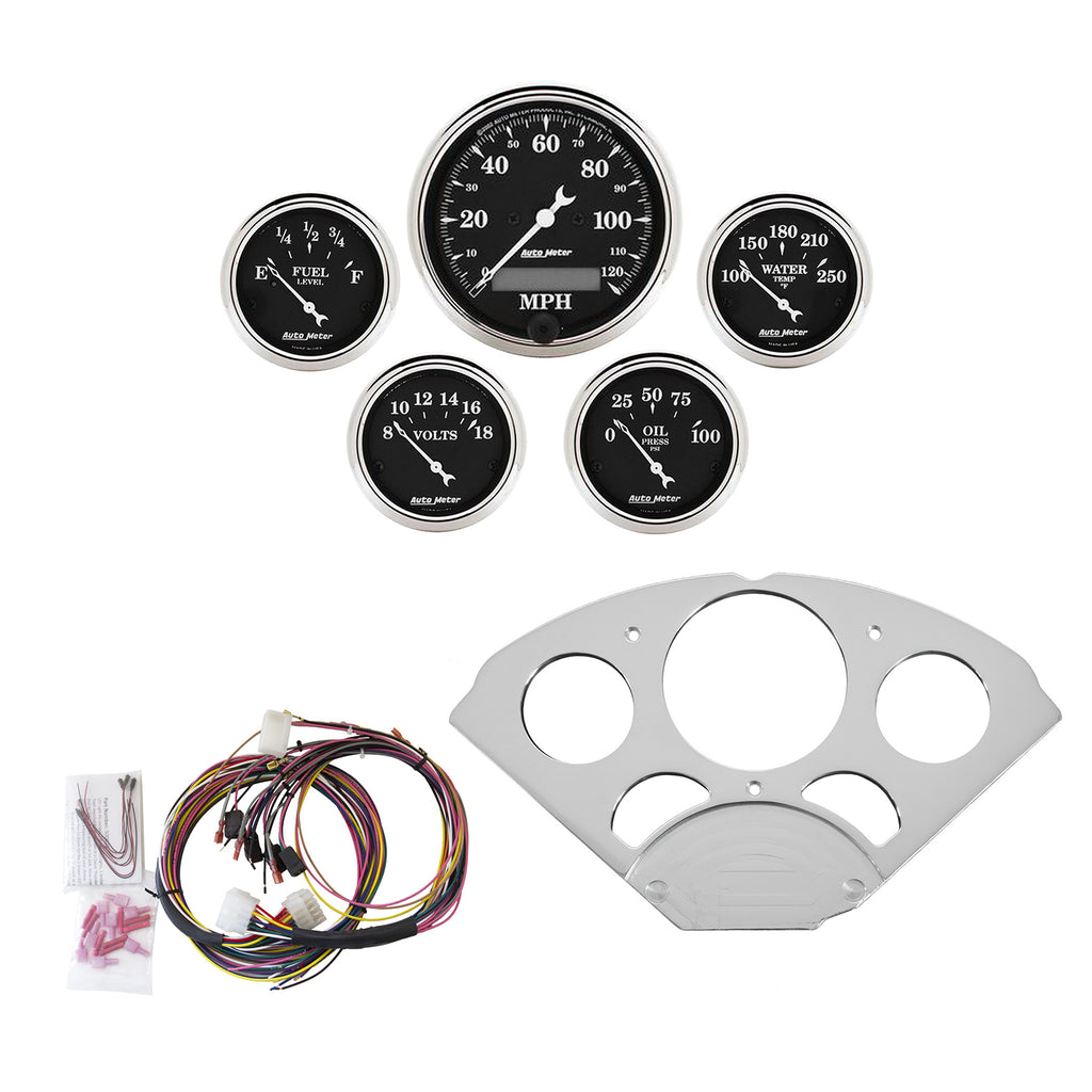 AutoMeter 7033-OTB DIRECT FIT DASH KIT, CHEVY CAR 55-56, MPH/FUEL/OILP/WTMP/BAT, OTB
