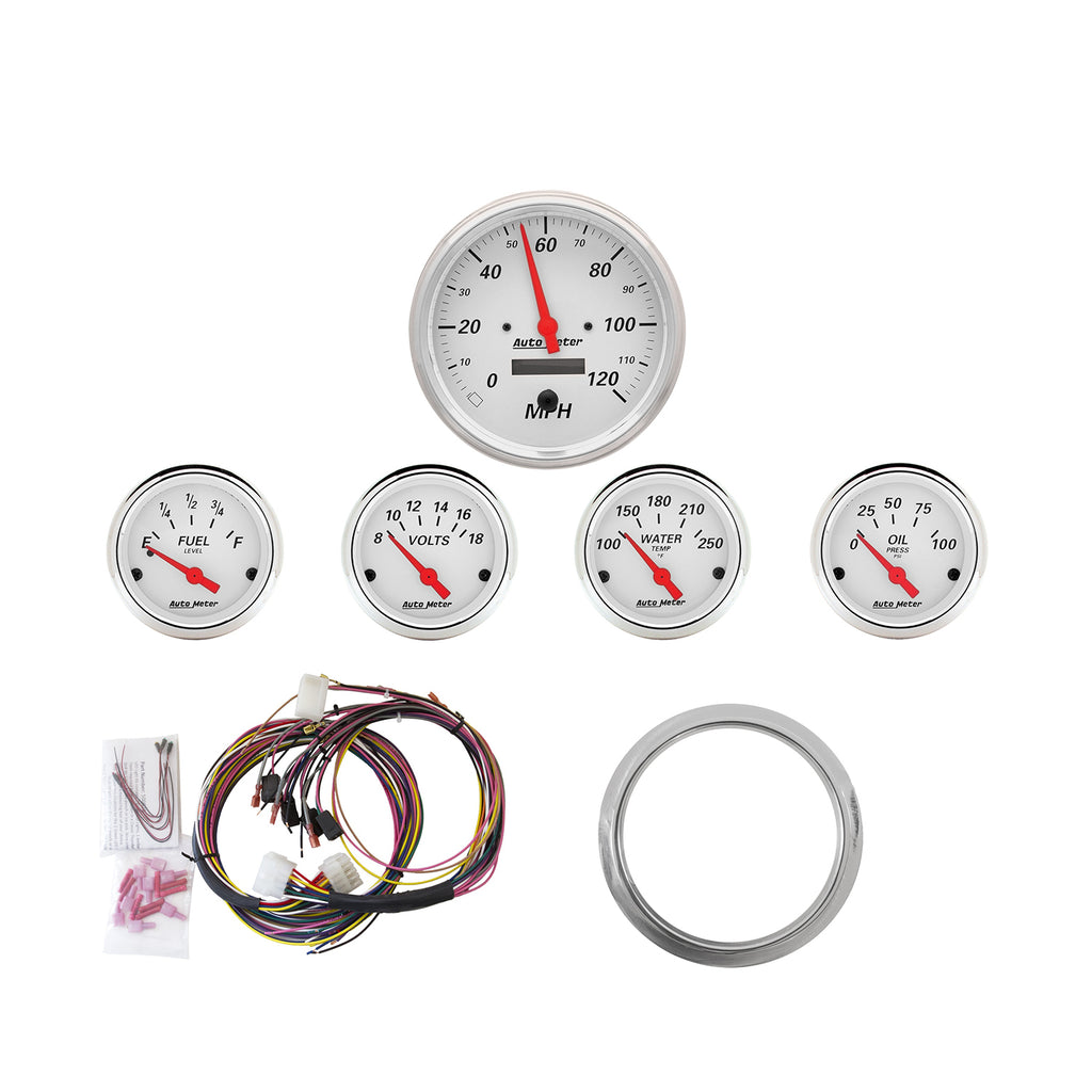 AutoMeter 7034-AW DIRECT FIT DASH KIT, CHEVY CAR 59-60, MPH/FUEL/OILP/WTMP/BAT, AW