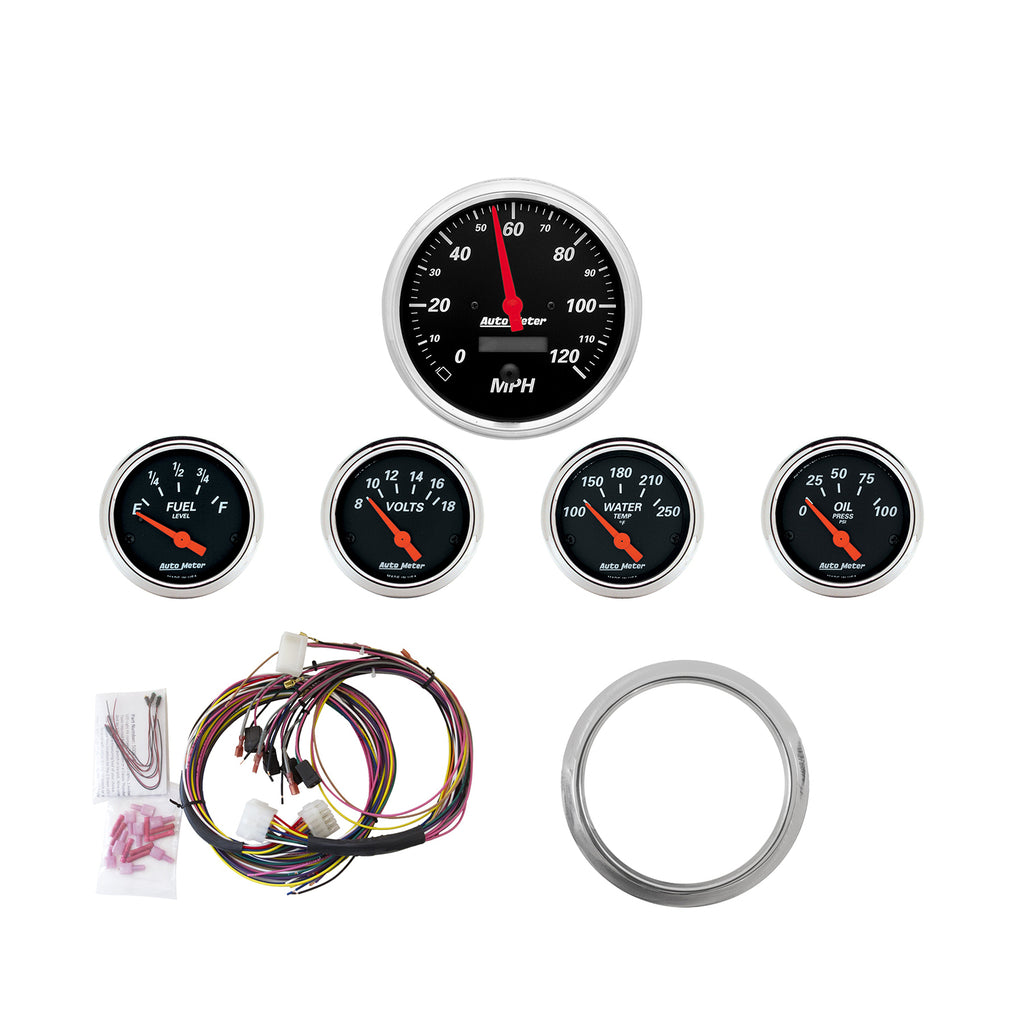 AutoMeter 7034-DB DIRECT FIT DASH KIT, CHEVY CAR 59-60, MPH/FUEL/OILP/WTMP/BAT, DB