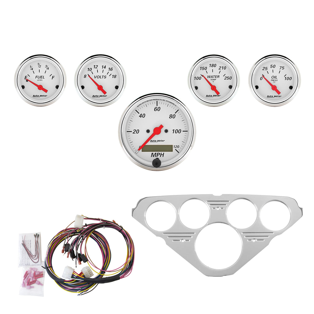 AutoMeter 7036-AW DIRECT FIT DASH KIT, CHEVY TRUCK 55-59, MPH/FUEL/OILP/WTMP/BAT, AW
