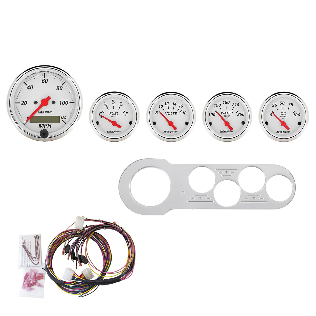 AutoMeter 7042-AW DIRECT FIT DASH KIT, CHEVY CAR 53-54, MPH/FUEL/OILP/WTMP/BAT, AW