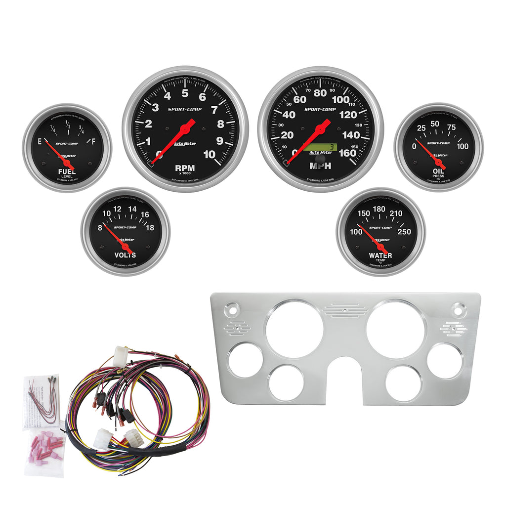 AutoMeter 7045-SC DIRECT FIT DASH KIT, CHEVY TRUCK 67-72, TACH/MPH/FUEL/OILP/WTMP/VOLT, SPORT-COMP