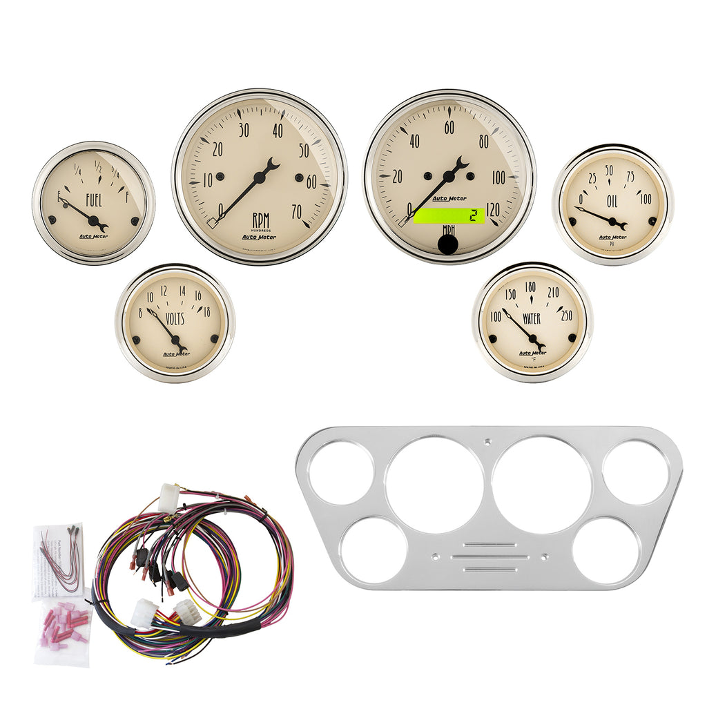 AutoMeter 7048-AB DIRECT FIT DASH KIT, FORD TRUCK 53-55, TACH/MPH/FUEL/OILP/WTMP/VOLT, AB