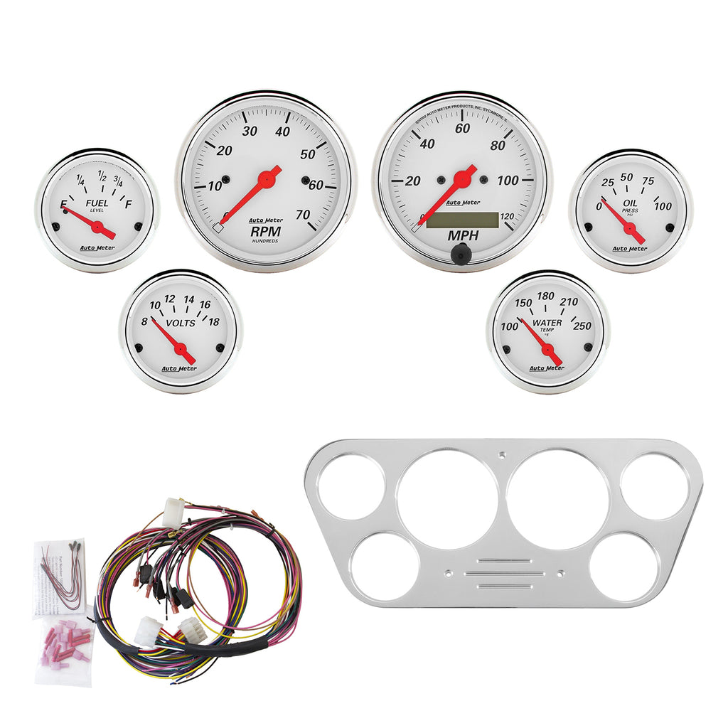 AutoMeter 7048-AW DIRECT FIT DASH KIT, FORD TRUCK 53-55, TACH/MPH/FUEL/OILP/WTMP/VOLT, AW