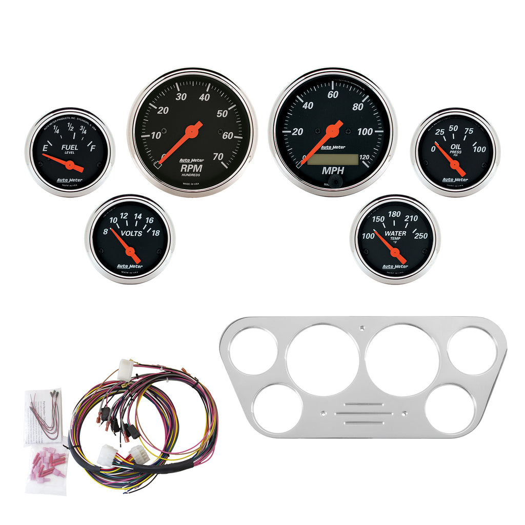 AutoMeter 7048-DB DIRECT FIT DASH KIT, FORD TRUCK 53-55, TACH/MPH/FUEL/OILP/WTMP/VOLT, DB