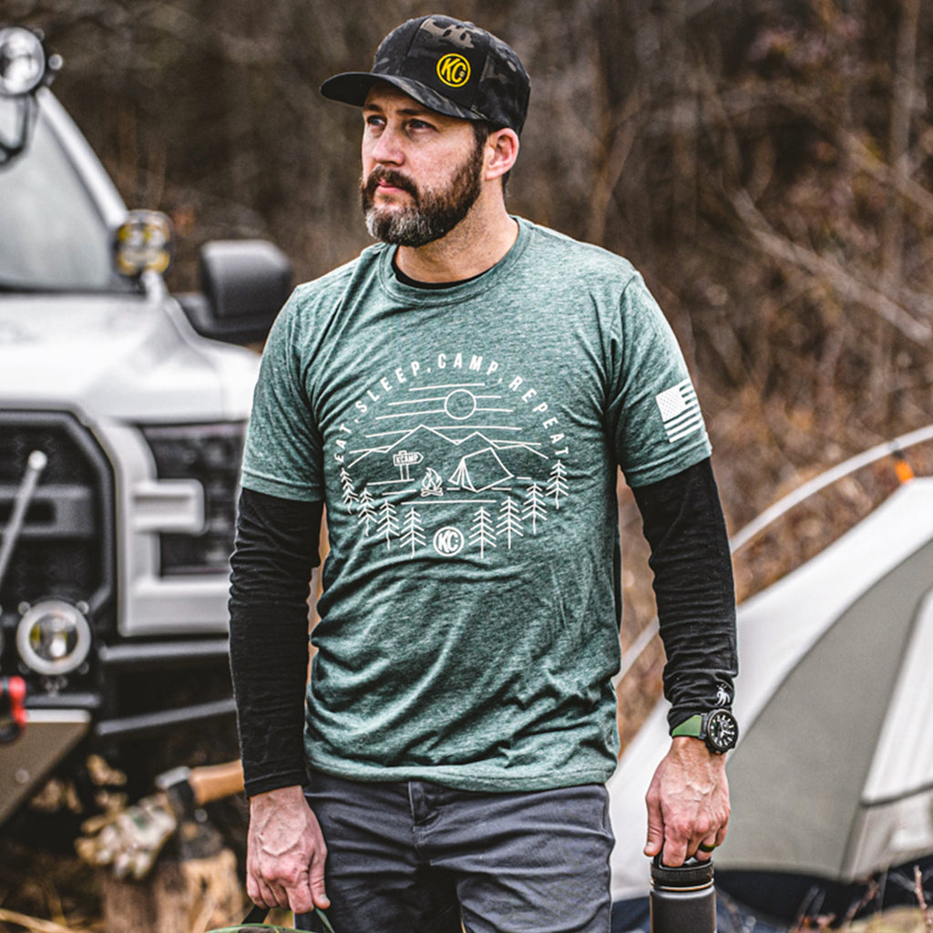 KC HiLiTES 70585 KC T-Shirt KC Eat Sleep Camp Repeat Graphic Pine Green Large
