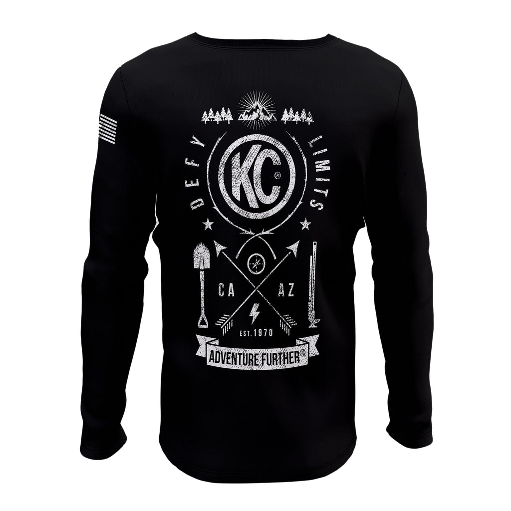 KC HiLiTES 70591 KC T-Shirt Long Sleeve Trailblazer Defy Limits Camping Graphic Black Medium