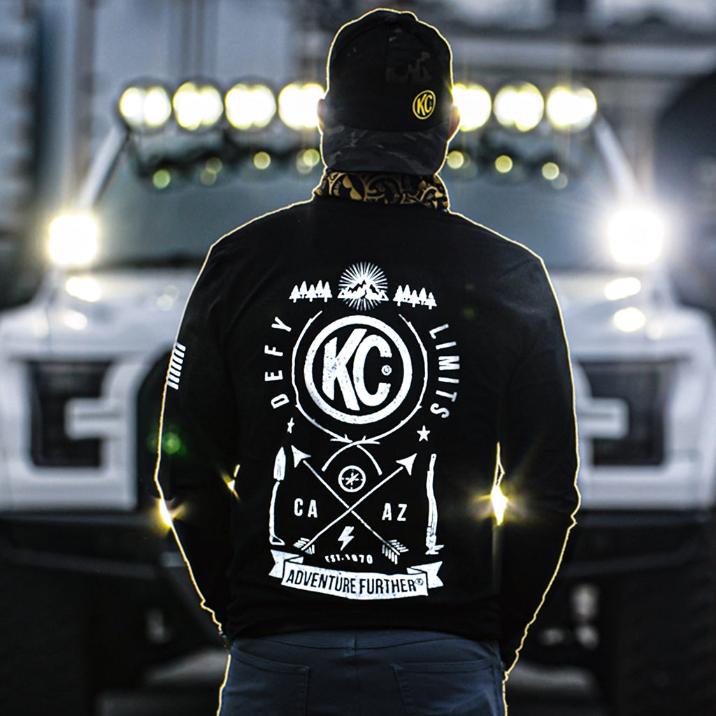 KC HiLiTES 70591 KC T-Shirt Long Sleeve Trailblazer Defy Limits Camping Graphic Black Medium