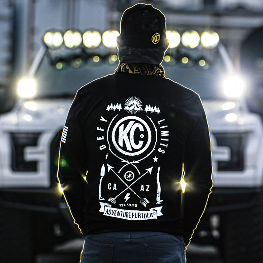 KC HiLiTES 70594 KC T-Shirt Long Sleeve Trailblazer Defy Limits Camping Graphic Black 2X-Large