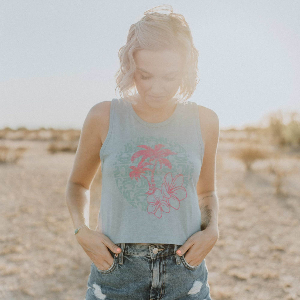 KC HiLiTES 70684 KC Women's Island Dreams Crop Tank - Stonewash Denim - Medium