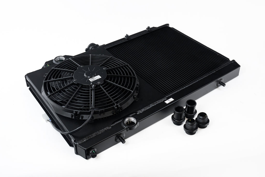 CSF Cooling - Racing & High Performance Division 7075B Mitsubishi Evo 7/8/9 Full Size Slim Radiator w/ 12in SPAL Fan - Black for Select Mitsubishi Lancer