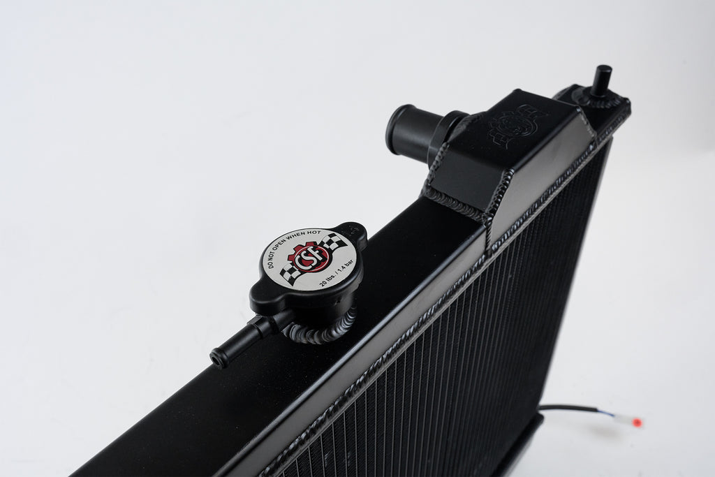 CSF Cooling - Racing & High Performance Division 7075B Mitsubishi Evo 7/8/9 Full Size Slim Radiator w/ 12in SPAL Fan - Black for Select Mitsubishi Lancer