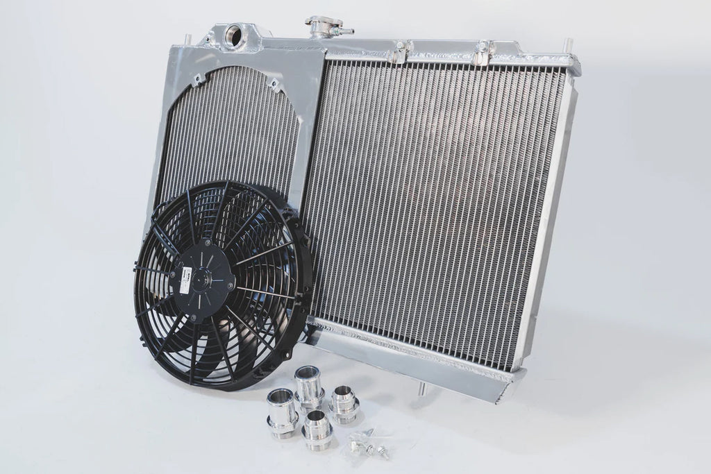 CSF Cooling - Racing & High Performance Division 7075 Mitsubishi Evo 7/8/9 Full Size Slim All-Aluminum Radiator w/ 12in SPAL Fan for Select Mitsubishi Lancer