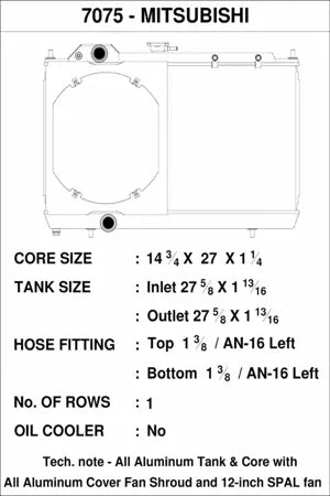 CSF Cooling - Racing & High Performance Division 7075 Mitsubishi Evo 7/8/9 Full Size Slim All-Aluminum Radiator w/ 12in SPAL Fan for Select Mitsubishi Lancer