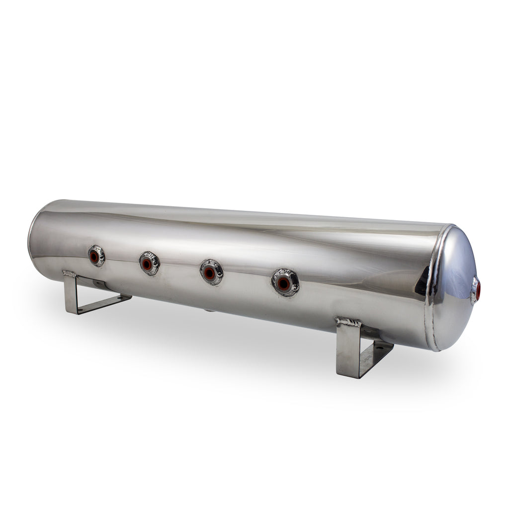 ~(7-Lbs.-32X8x8)~-4-Gal-Alum-Air-Tank---(4)-14-In-Face-Ports-(2)-38-In-End-Ports-And-14-In-Drain-Port---30-In-L-X-6-In-D---Polished