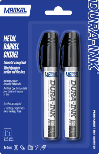 Markal Markers 96237 Dura-Ink® Metal Barrel Chisel Permanent Ink Marker - Carded (2 Pack), Black