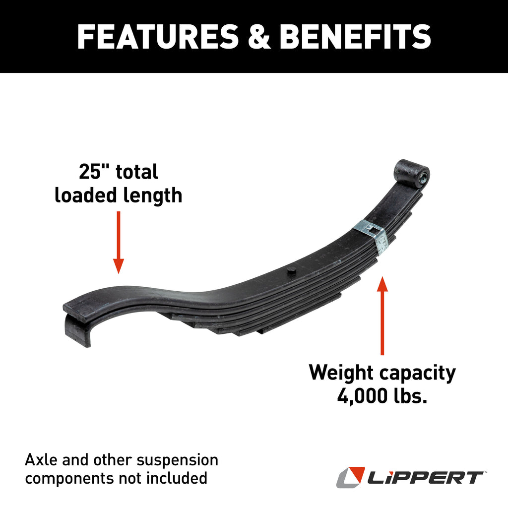 CURT 710494 Trailer Slipper Spring, 4,000-lb., 7-Leaf, 2" Wide x 26-7/8" Long Eye-to-Eye