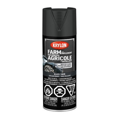 Krylon 41935 Farm & Implement Spray Paint, Low Gloss, Black - 340g