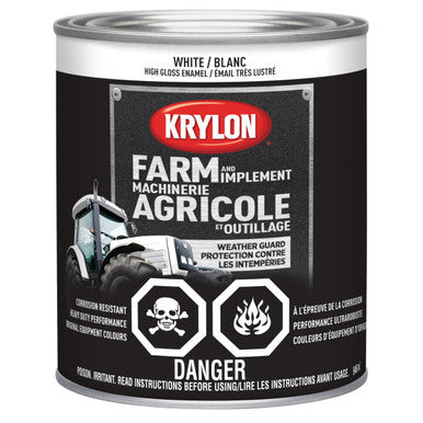 Krylon 42021 Farm & Implement Paint Brush On, High Gloss, White - 946mL