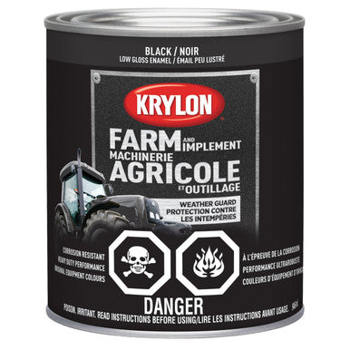 Krylon 42022 Farm & Implement Paint Brush On, Low Gloss, Black - 946mL