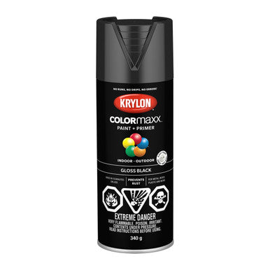 Krylon 45505 COLORmaxx Paint + Primer, Gloss, Black - 340g