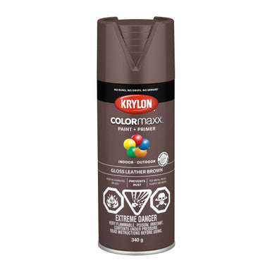 Krylon 45527 COLORmaxx™ Paint + Primer, Gloss, Leather Brown - 450g