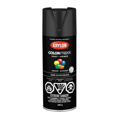 Krylon 45579 COLORmaxx™ Paint + Primer, Semi-Gloss, Black - 450g