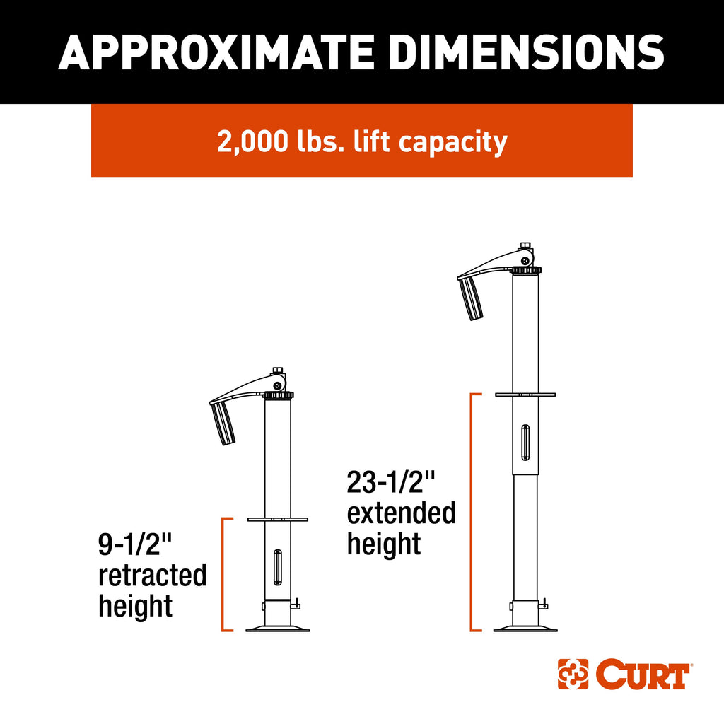 CURT 733926 Lippert Quick Drop Drill-Operated Tongue Jack, 2,000 lbs, 14" Travel