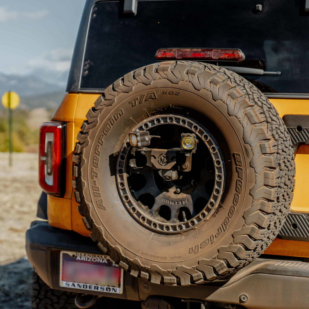 KC HiLiTES 7477 Mount - Spare Tire Carrier (M12x1.5 Lug Nuts) - 2021+ Ford Bronco for Select Ford Bronco